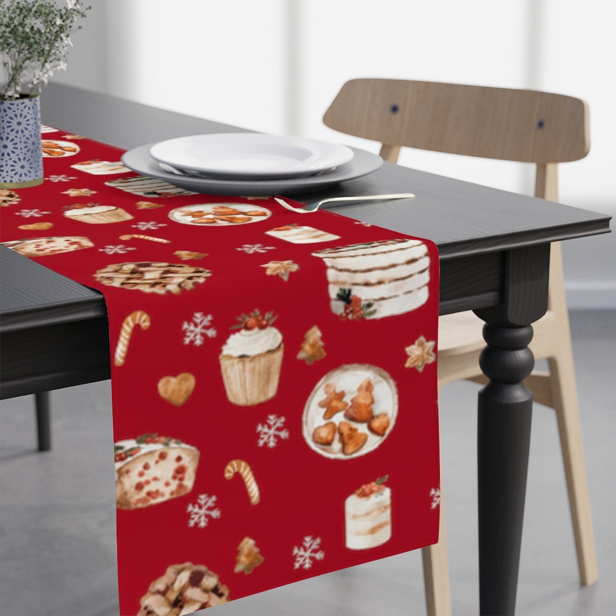 Kitchen Baking Table - 赤いクリスマスベーキングテーブルランナー、ホリデーキッチンリネン、お祝いデザートビュッフェの装飾、ホームダイニングパーティー用、ベイカーへのギフト