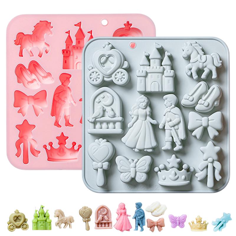Kitchen Baking Molds - 🌸 12個取りプリンス・プリンセスシリコンモールド3Dリボン、城、馬フォンダンキャンディチョコレート型ケーキデコレーション