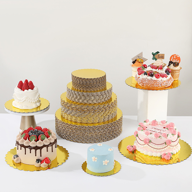 Cake Board Round - 4/5/6/7/8/10インチ ゴールデンラウンドケーキボード 円形段ボールベース カップケーキ デザートトレイ 誕生日パーティー