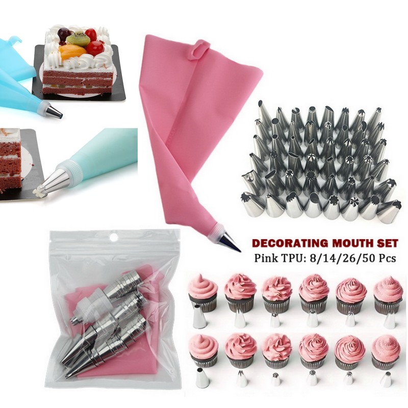 Kitchen And Baking Equipment - 多機能ケーキデコレーションツールシリコーンペストリーバッグステンレス鋼ケーキ口再利用可能なシリコーンバッグツールペストリーノズル
