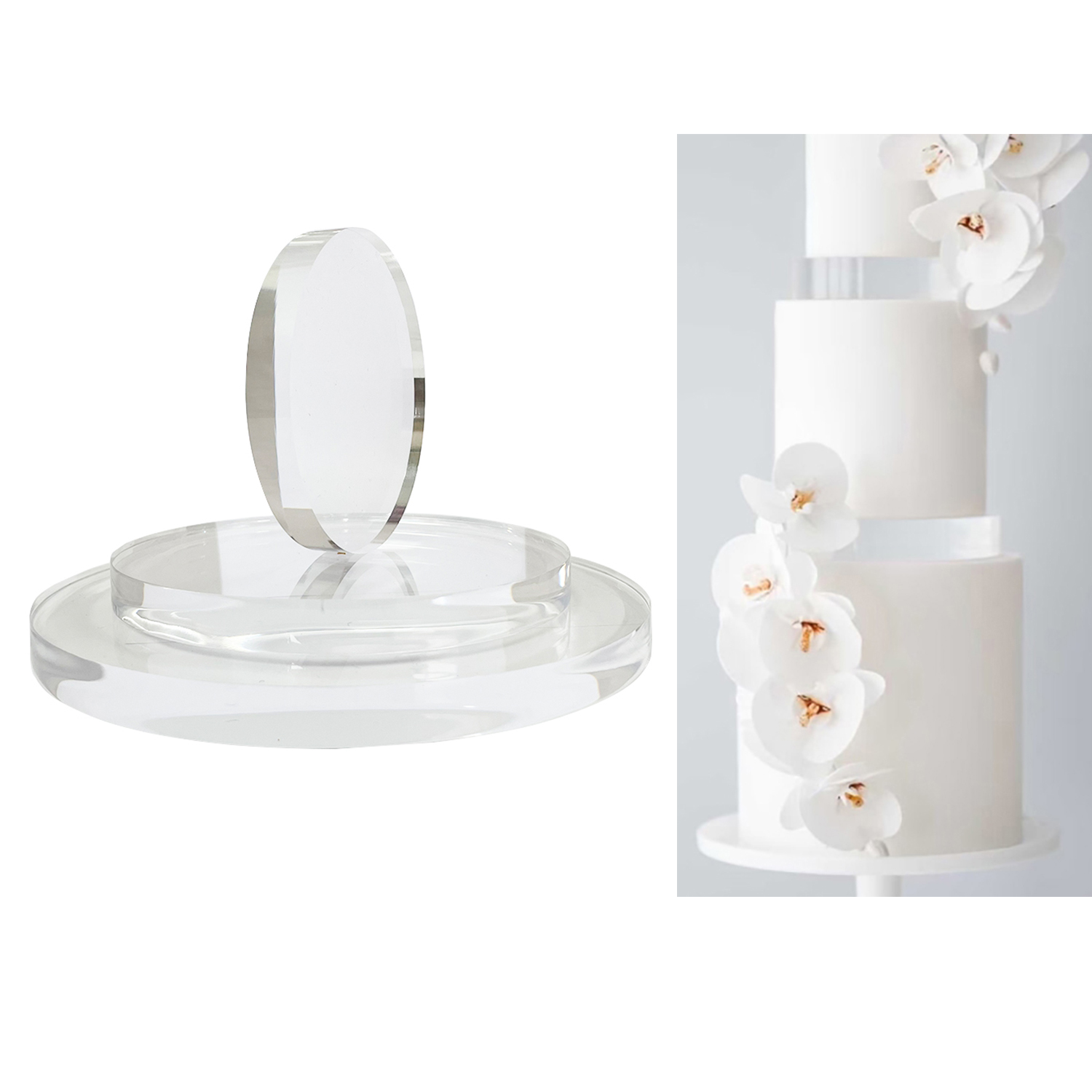 Cake Board Round - 厚さ15mmの超研磨ラウンドアクリルケーキスペーサー、ウェディングケーキティアセパレーターディスプレイスタンド用ケーキボードデコレーション