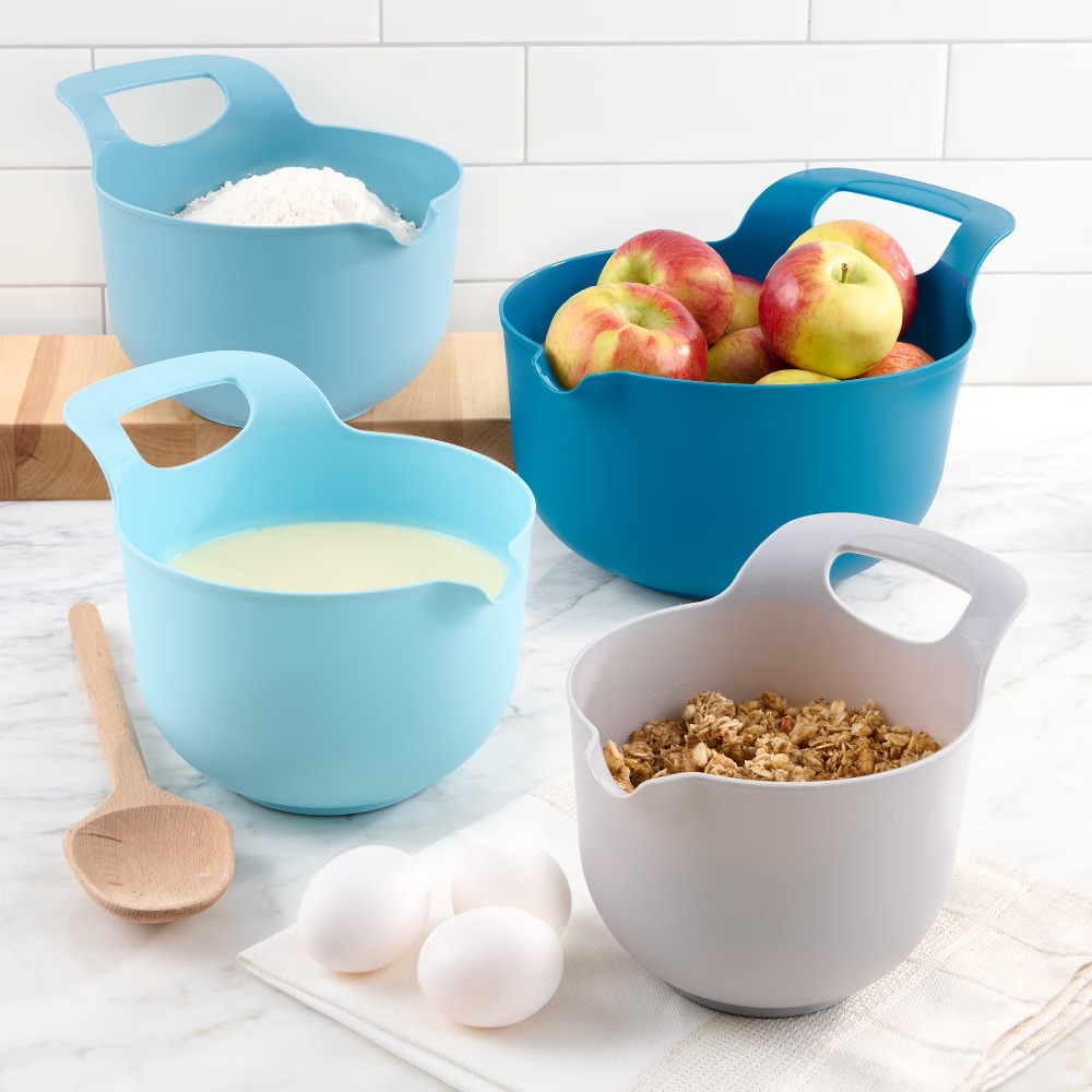 Kitchen Baking Cooking - ネスティングプラスチック製ミキシングボウル 4個セット 注ぎ口とハンドル付き キッチン用品 製菓 調理