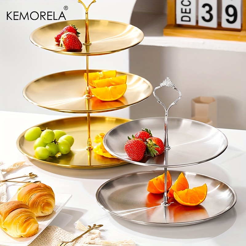 Cake Board Round - 2/3 層ステンレス鋼ケーキスタンドフルーツトレイレストラン取り外し可能なデザートラックゴールドシルバーフルーツプレートスナックキャンディトレイ