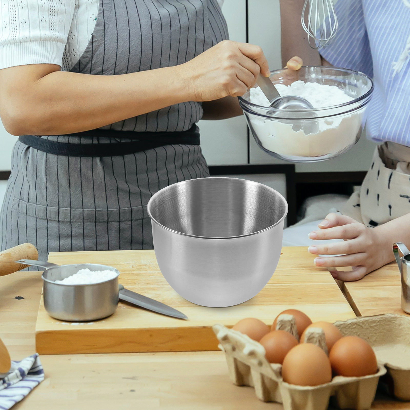 Kitchen Baking Cooking - 深型ステンレス製ミキシングボウル、厚い金属製キッチンボウル、ベーキング、調理、生地、サラダ、食事の準備、食品保存、マリネ用