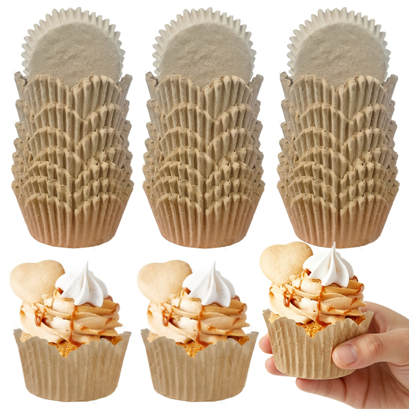 Kitchen And Baking Equipment - 150個入りナチュラルカラーの花型カップ、耐油性ベーキングカップ、ベーカリー、オーブン、マフィンパンに最適、お手入れ簡単 - ベーキング愛好家に最適