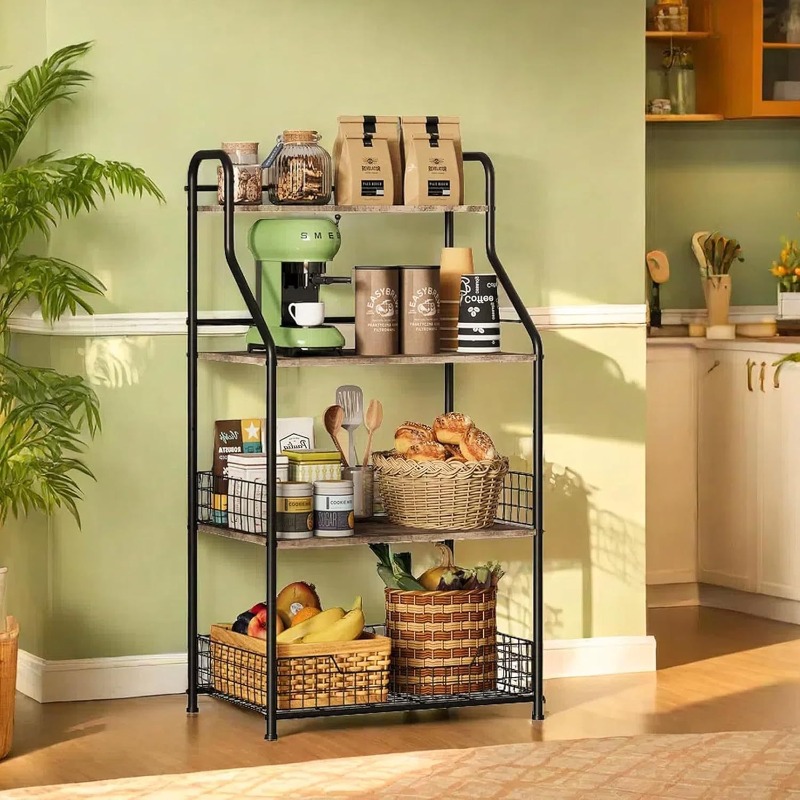 4層鉄製木製収納ラック、電子レンジラック、テーブルラック、キ - Kitchen Baking Table のレビューと価格