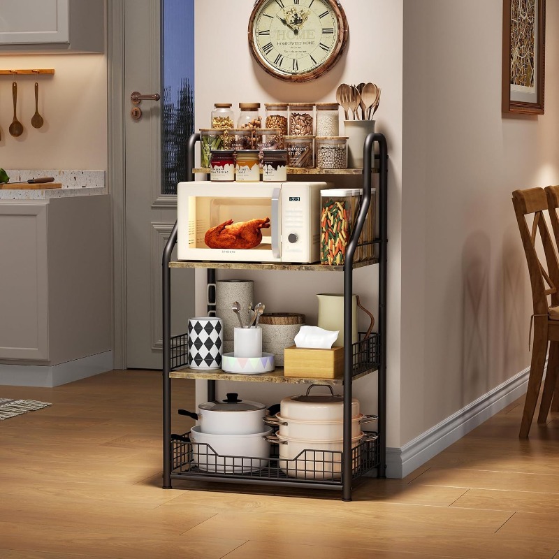 4層鉄製木製収納ラック、電子レンジラック、テーブルラック、キ - Kitchen Baking Table のレビューと価格