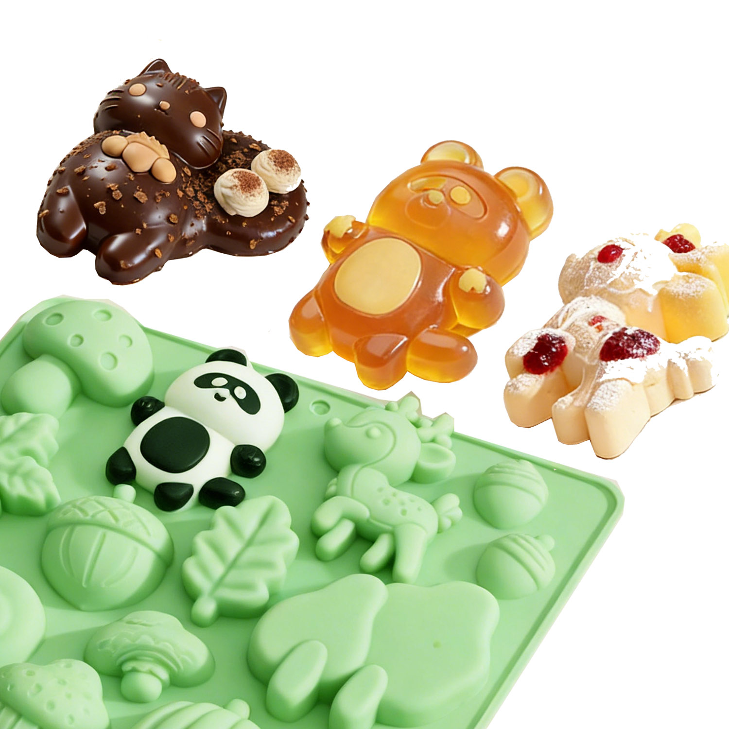 1個の動物の形をしたシリコンケーキ型、リスや鹿など、様々な動 - Kitchen Baking Molds のレビューと価格