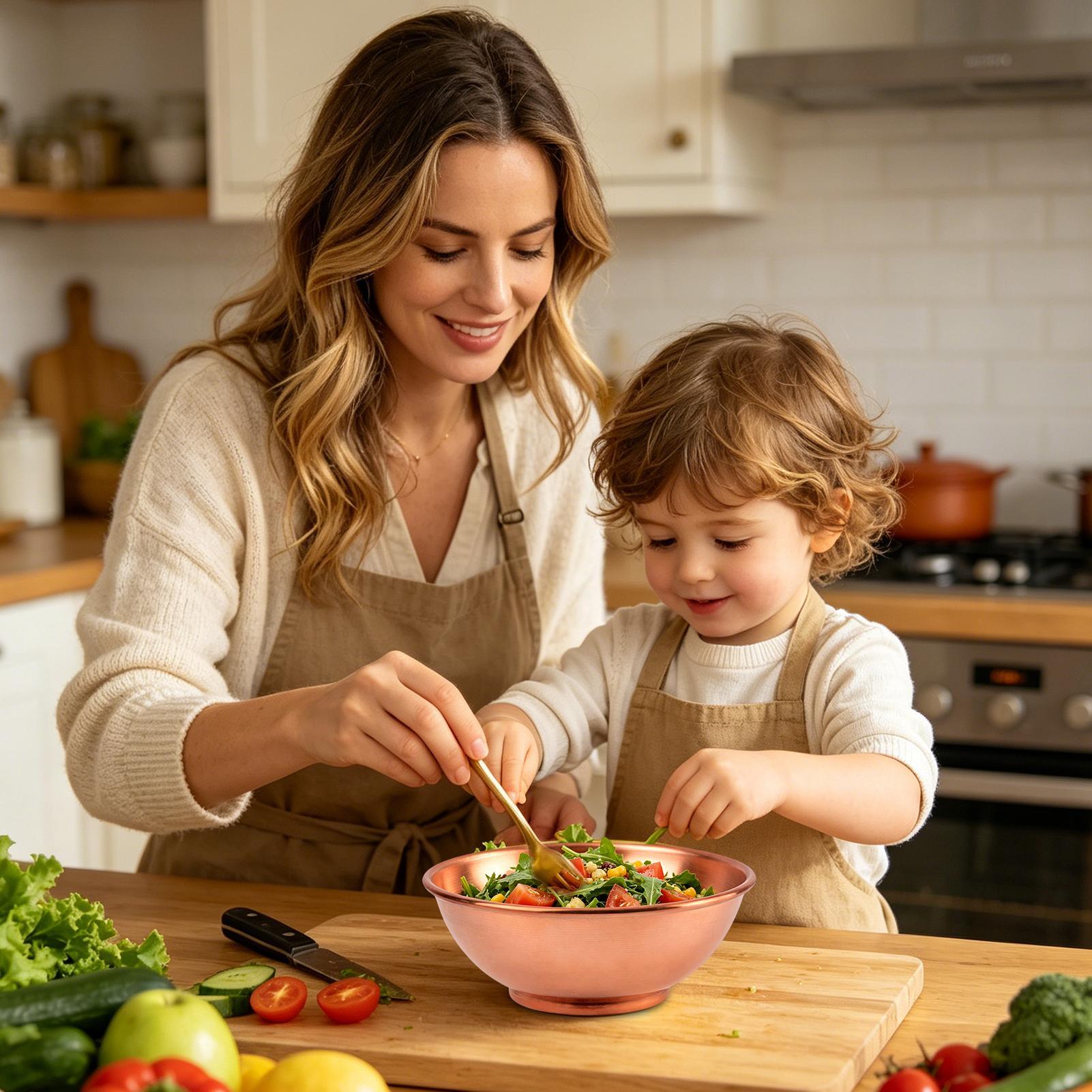 銅製ボウル 大型保存容器 サラダ用銅製皿 家庭用サービング  - Kitchen Baking Cooking のレビューと価格